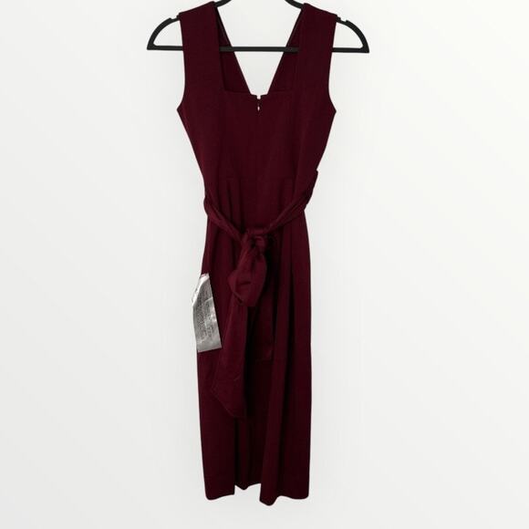 Dress The Population Alessia Wine Burgundy V-Neck Tie Waist Crepe Size XS NWT - Picture 14 of 16